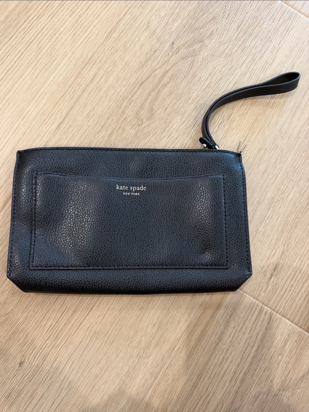 kate spade Black Pebbled Leather Wristlet with Front Pocket
